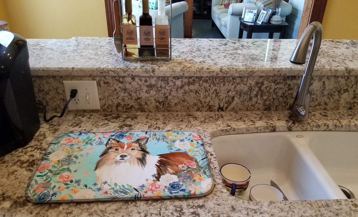 Sheltie Dish Drying Mat Absorbent Dish Drying Mat Pad for Kitchen Counter Dish Drainer Mat for Countertop, 14 x 21", Multicolor
