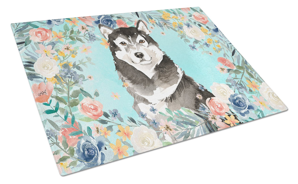 Alaskan Malamute Cutting Board Tempered Glass Kitchen Cutting Surface, Heat Resistant Chopping, Non-Slip Feet, Food Prep & Serving