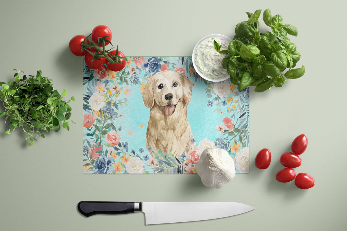 Golden Retriever Cutting Board Tempered Glass Kitchen Cutting Surface, Heat Resistant Chopping, Non-Slip Feet, Food Prep & Serving