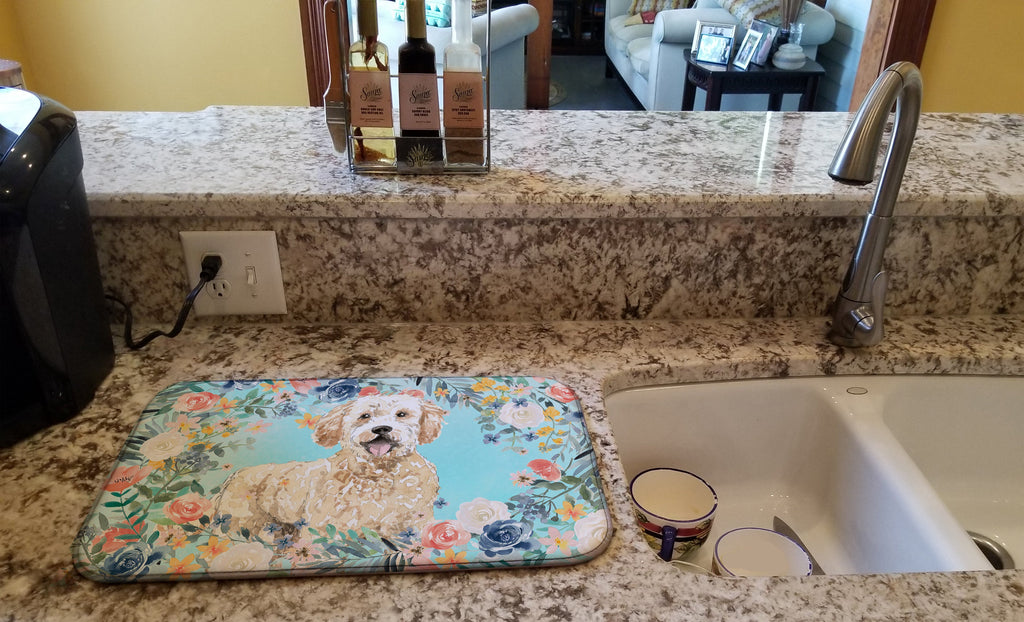 Goldendoodle Dish Drying Mat Absorbent Dish Drying Mat Pad for Kitchen Counter Dish Drainer Mat for Countertop, 14 x 21", Multicolor