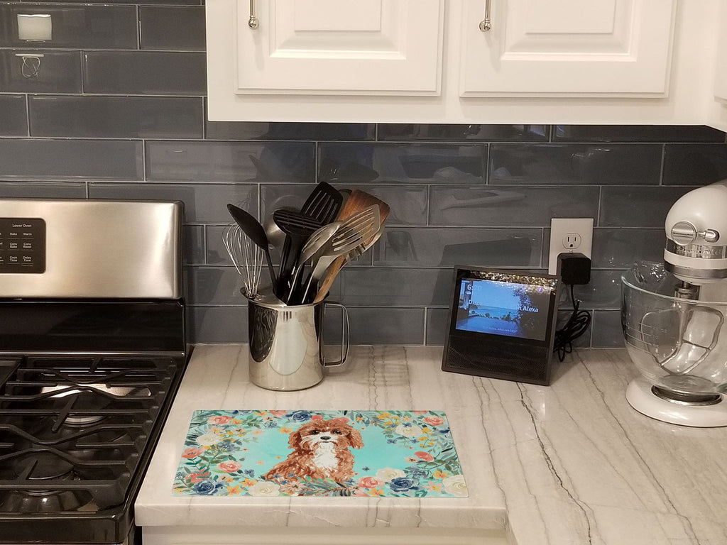 Cavapoo Cutting Board Tempered Glass Kitchen Cutting Surface, Heat Resistant Chopping, Non-Slip Feet, Food Prep & Serving