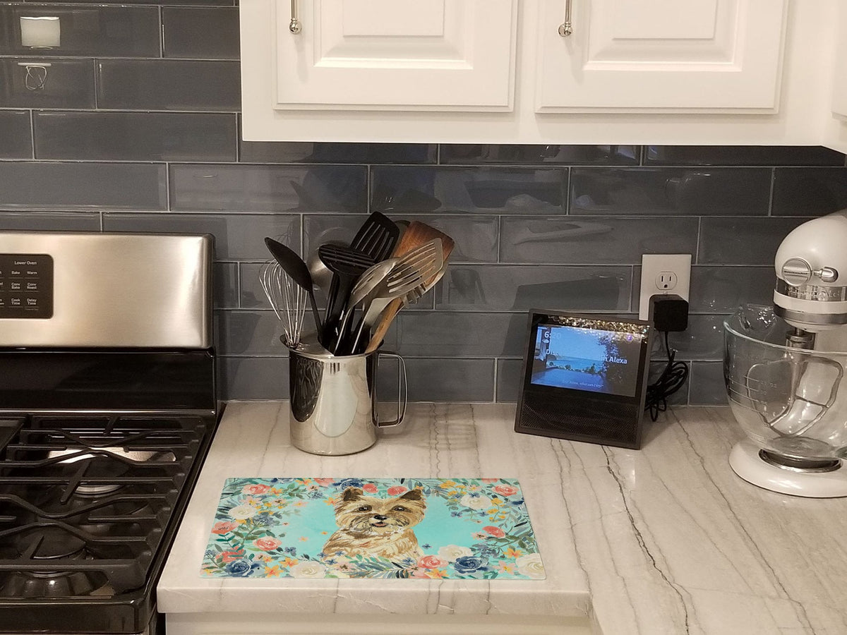 Cairn Terrier Cutting Board Tempered Glass Kitchen Cutting Surface, Heat Resistant Chopping, Non-Slip Feet, Food Prep & Serving