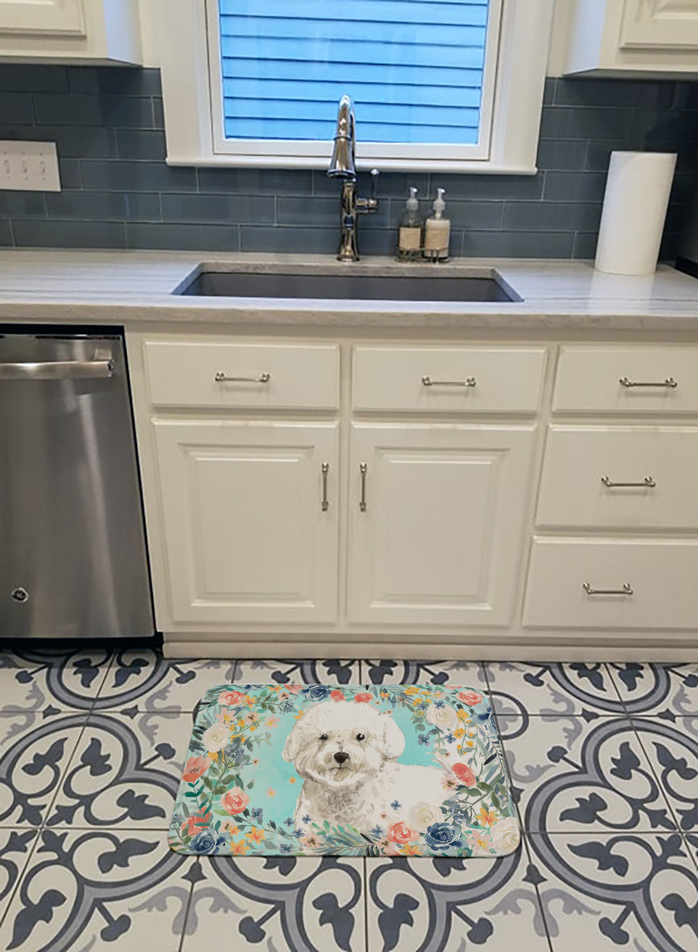 Bichon Frise Memory Foam Kitchen Mat Machine Washable Anti-Fatigue Cushion Comfort Bath or Kitchen Rug