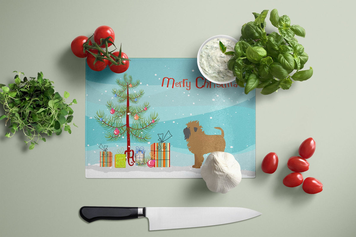 Tan Affenpinscher Christmas Tree Cutting Board Tempered Glass Kitchen Cutting Surface, Heat Resistant Chopping, Non-Slip Feet, Food Prep & Serving