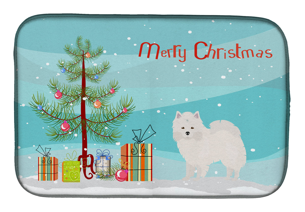 American Eskimo Christmas Tree Dish Drying Mat Absorbent Dish Drying Mat Pad for Kitchen Counter Dish Drainer Mat for Countertop, 14 x 21", Multicolor