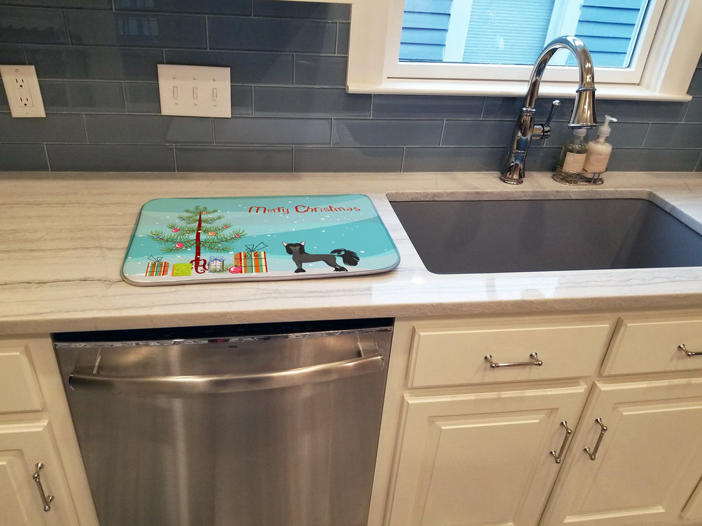 Chinese Crested Christmas Tree Dish Drying Mat Absorbent Dish Drying Mat Pad for Kitchen Counter Dish Drainer Mat for Countertop, 14 x 21", Multicolor
