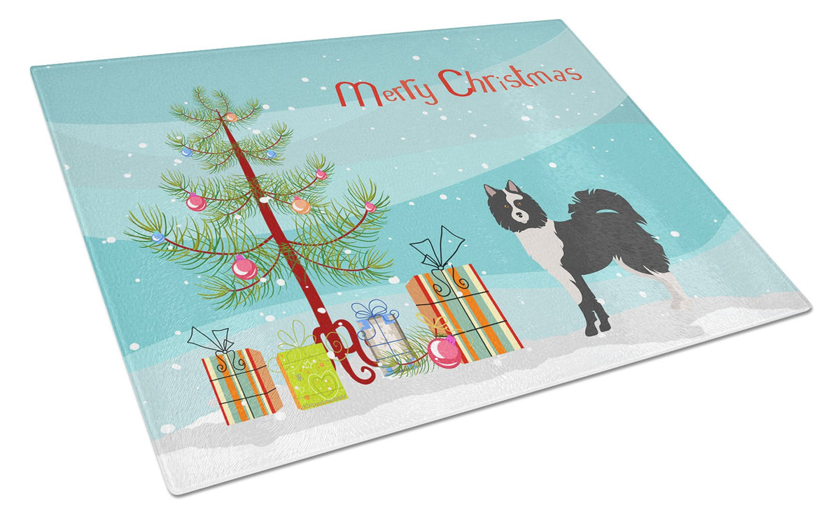 Black and White Elo dog Christmas Tree Cutting Board Tempered Glass Kitchen Cutting Surface, Heat Resistant Chopping, Non-Slip Feet, Food Prep & Serving