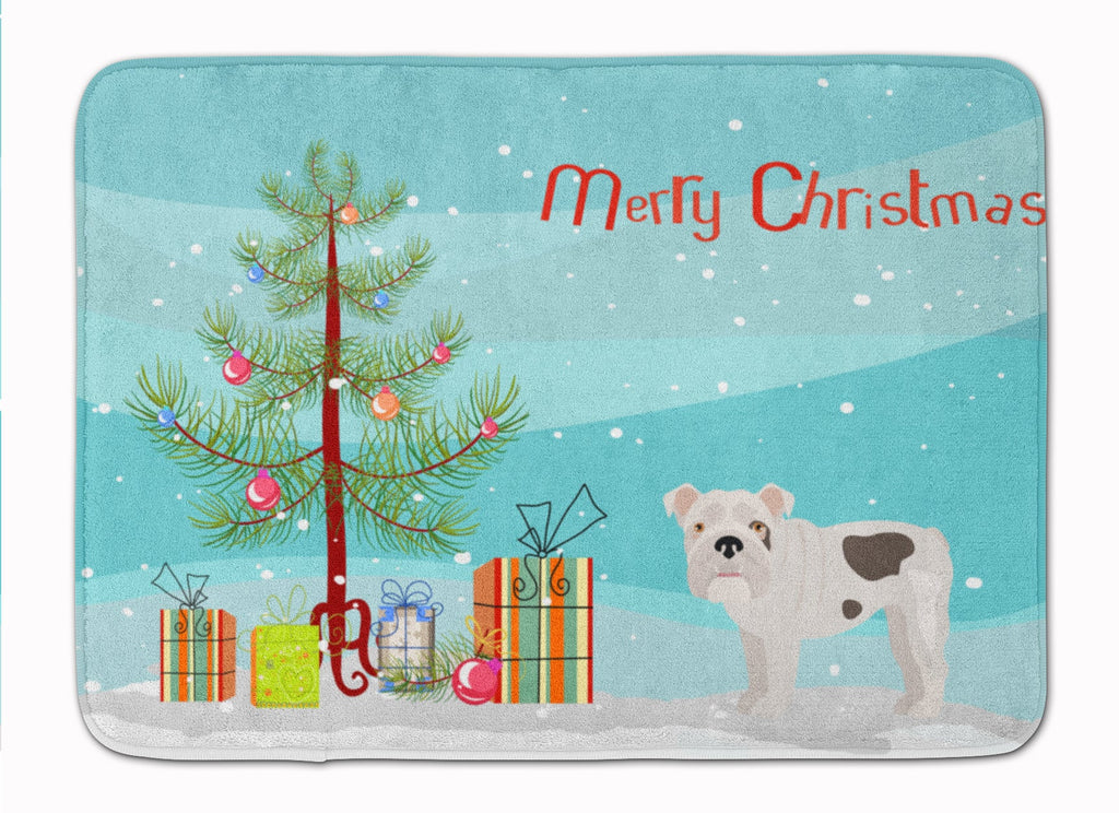 Bulldog, English Bulldog Christmas Tree Memory Foam Kitchen Mat Machine Washable Anti-Fatigue Cushion Comfort Bath or Kitchen Rug