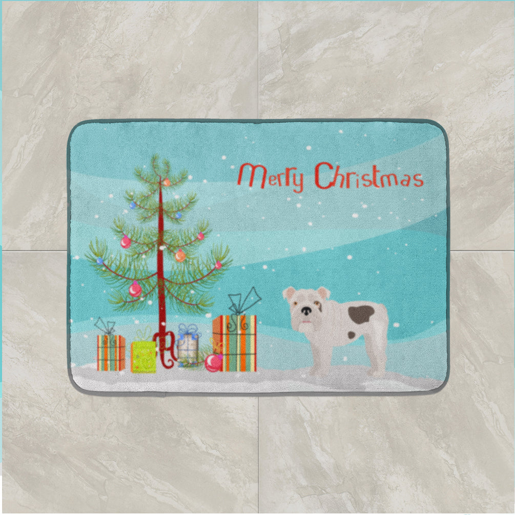 Bulldog, English Bulldog Christmas Tree Memory Foam Kitchen Mat Machine Washable Anti-Fatigue Cushion Comfort Bath or Kitchen Rug