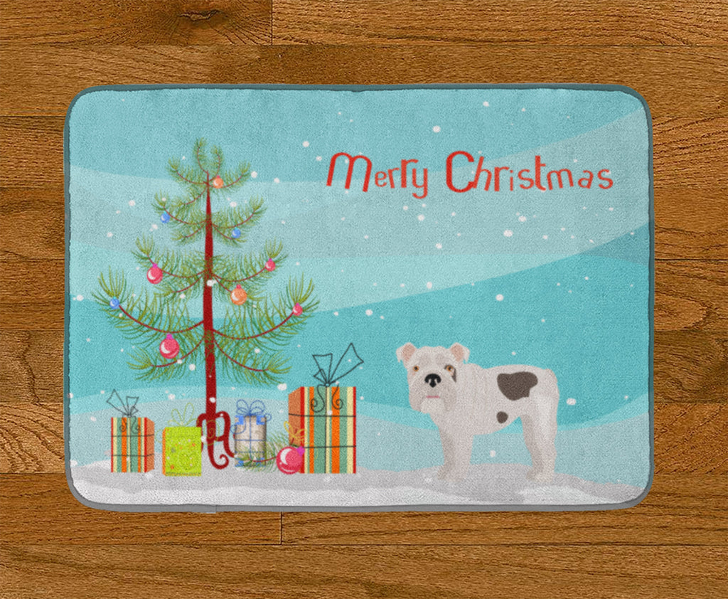 Bulldog, English Bulldog Christmas Tree Memory Foam Kitchen Mat Machine Washable Anti-Fatigue Cushion Comfort Bath or Kitchen Rug