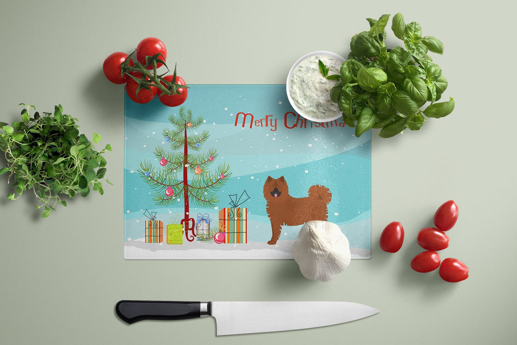 Eurasier or Eurasian dog Christmas Tree Cutting Board Tempered Glass Kitchen Cutting Surface, Heat Resistant Chopping, Non-Slip Feet, Food Prep & Serving