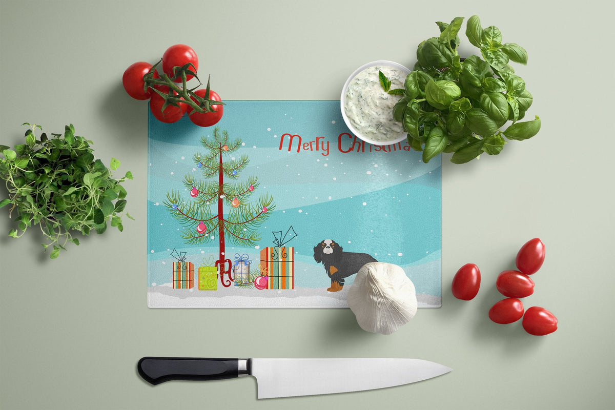 Cavalier King Charles Spaniel Christmas Tree Cutting Board Tempered Glass Kitchen Cutting Surface, Heat Resistant Chopping, Non-Slip Feet, Food Prep & Serving