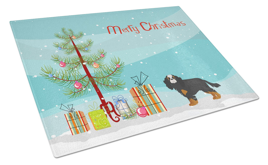 Cavalier King Charles Spaniel Christmas Tree Cutting Board Tempered Glass Kitchen Cutting Surface, Heat Resistant Chopping, Non-Slip Feet, Food Prep & Serving