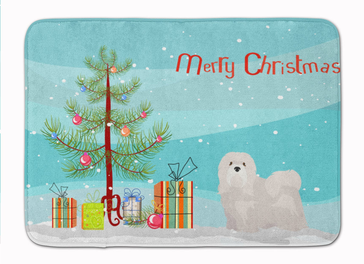 White Lhasa Apso Christmas Tree Memory Foam Kitchen Mat Machine Washable Anti-Fatigue Cushion Comfort Bath or Kitchen Rug