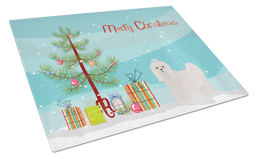 Maltese Christmas Tree Cutting Board Tempered Glass Kitchen Cutting Surface, Heat Resistant Chopping, Non-Slip Feet, Food Prep & Serving