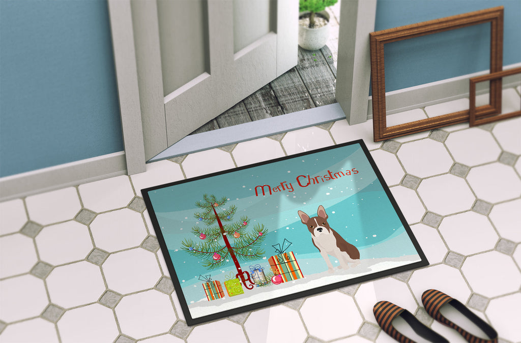 Boston Terrier Christmas Tree Doormat Indoor Outdoor 24H X 36W Front Door Mat Rugs for Entryway, Non Slip Washable Low Pile,