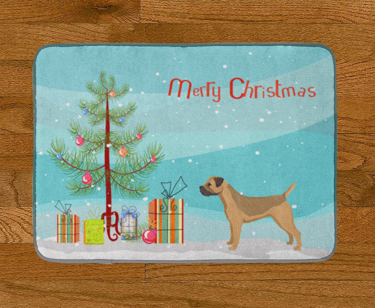 Border Terrier Christmas Tree Memory Foam Kitchen Mat Machine Washable Anti-Fatigue Cushion Comfort Bath or Kitchen Rug