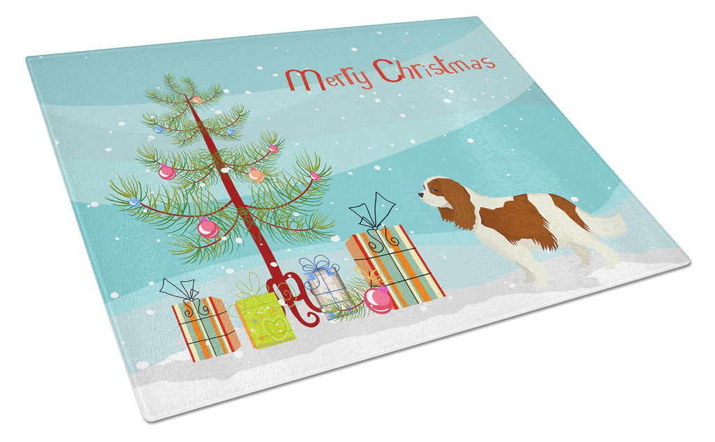 Cavalier Spaniel Christmas Tree Cutting Board Tempered Glass Kitchen Cutting Surface, Heat Resistant Chopping, Non-Slip Feet, Food Prep & Serving