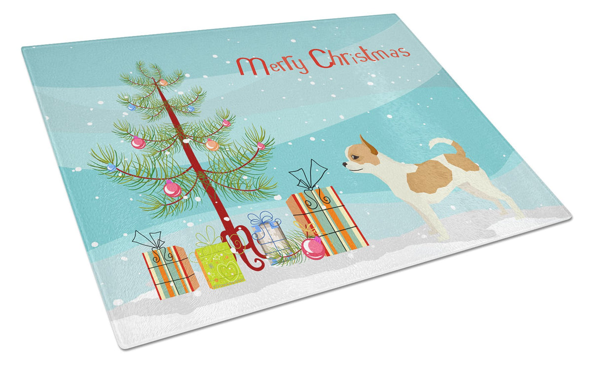 Chihuahua Christmas Tree Cutting Board Tempered Glass Kitchen Cutting Surface, Heat Resistant Chopping, Non-Slip Feet, Food Prep & Serving