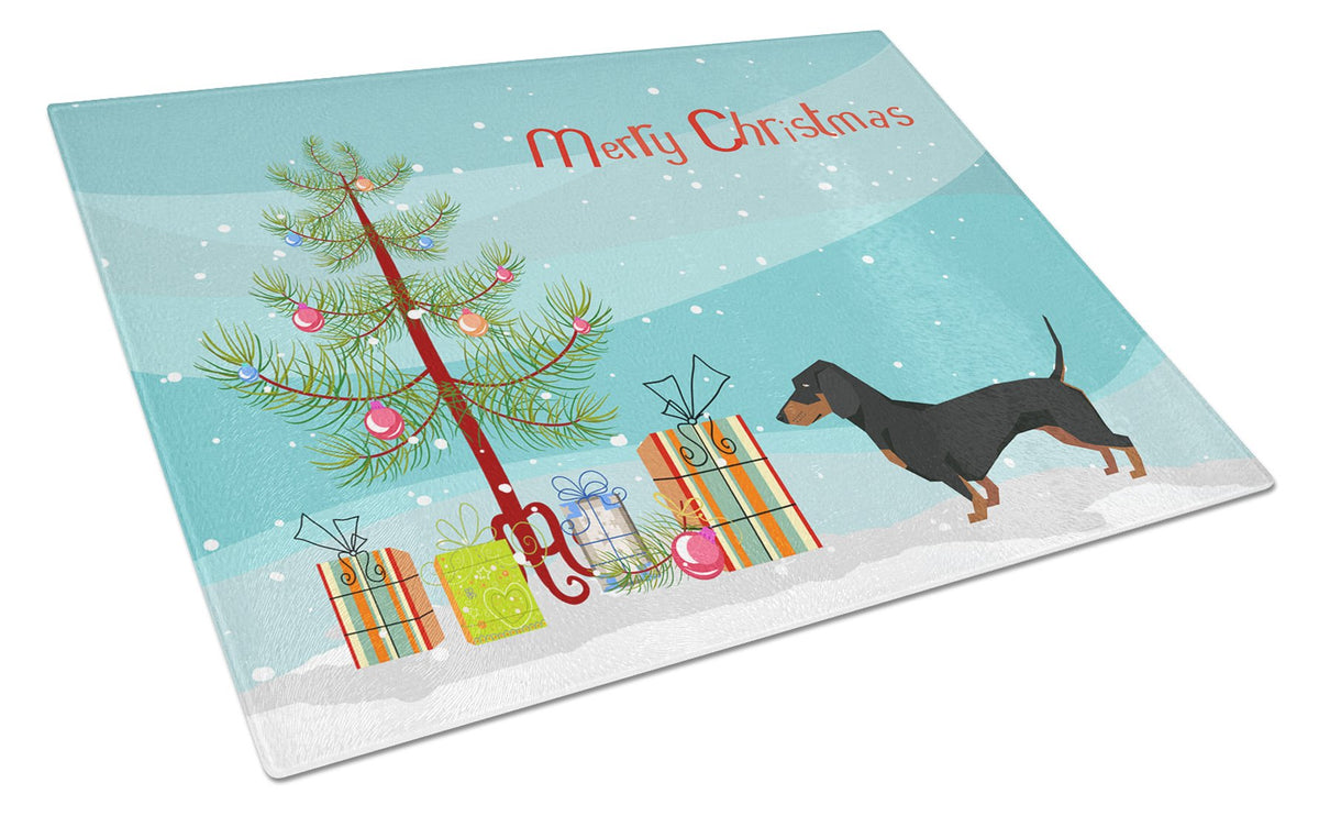 Dachshund Christmas Tree Cutting Board Tempered Glass Kitchen Cutting Surface, Heat Resistant Chopping, Non-Slip Feet, Food Prep & Serving