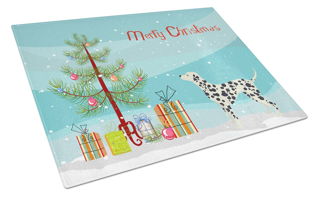 Dalmatian Christmas Tree Cutting Board Tempered Glass Kitchen Cutting Surface, Heat Resistant Chopping, Non-Slip Feet, Food Prep & Serving