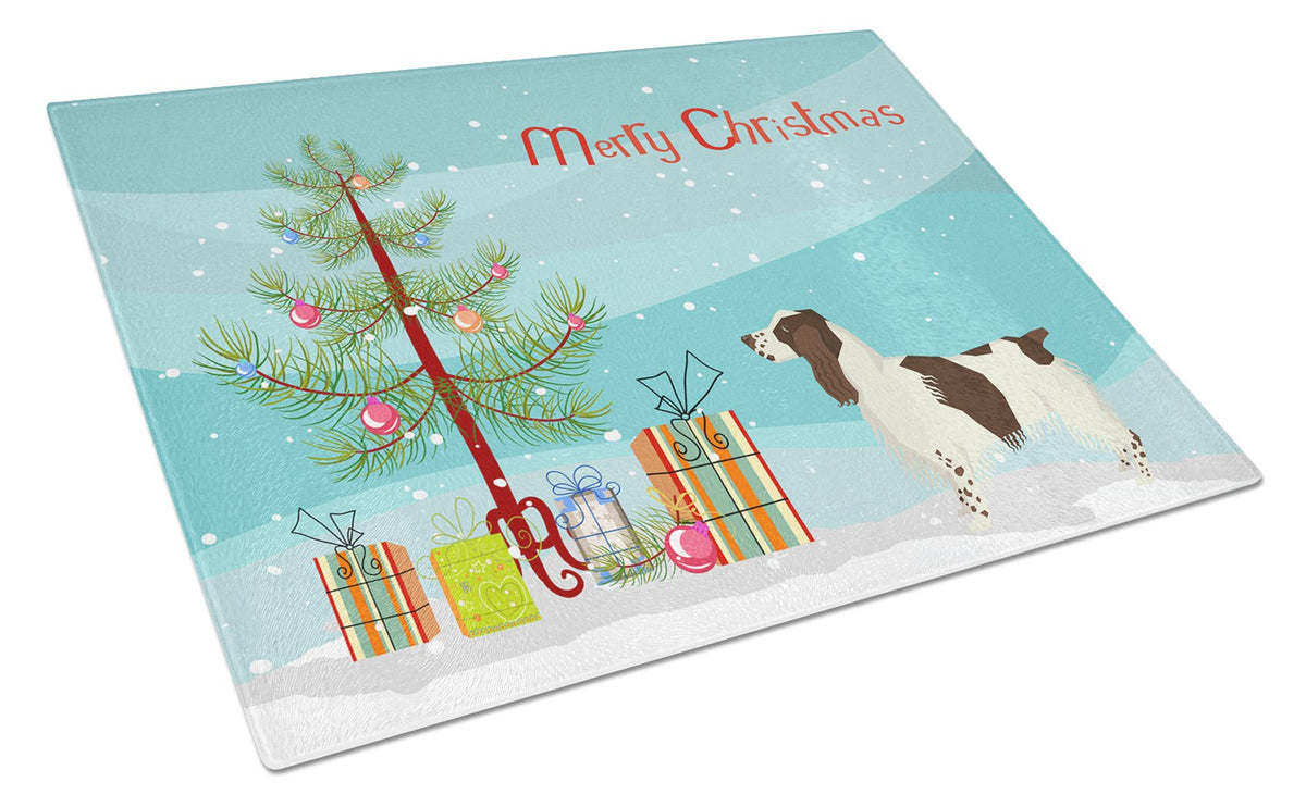 English Springer Spaniel Christmas Tree Cutting Board Tempered Glass Kitchen Cutting Surface, Heat Resistant Chopping, Non-Slip Feet, Food Prep & Serving