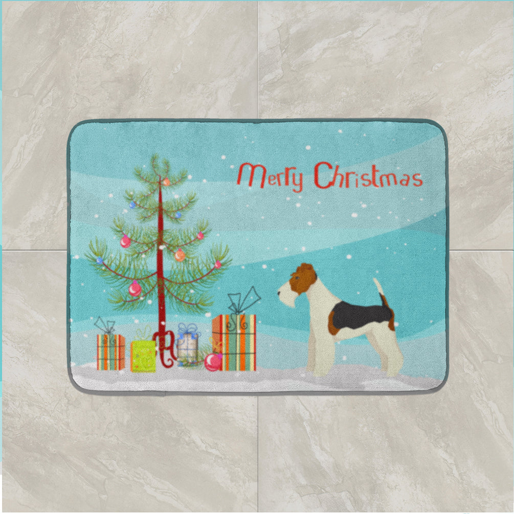 Fox Terrier Christmas Tree Memory Foam Kitchen Mat Machine Washable Anti-Fatigue Cushion Comfort Bath or Kitchen Rug