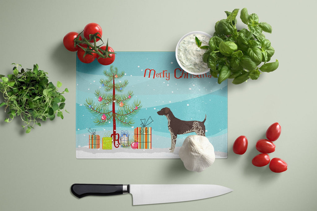German Shorthaired Pointer Christmas Tree Cutting Board Tempered Glass Kitchen Cutting Surface, Heat Resistant Chopping, Non-Slip Feet, Food Prep & Serving