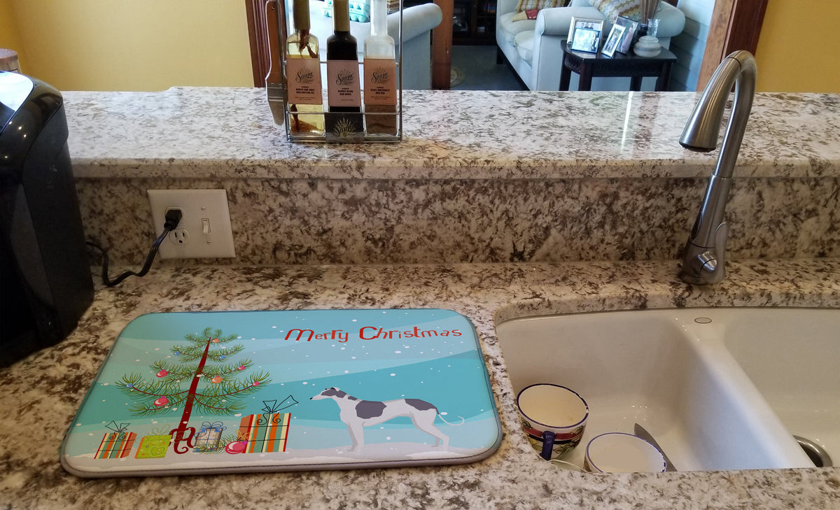 Greyhound Christmas Tree Dish Drying Mat Absorbent Dish Drying Mat Pad for Kitchen Counter Dish Drainer Mat for Countertop, 14 x 21", Multicolor