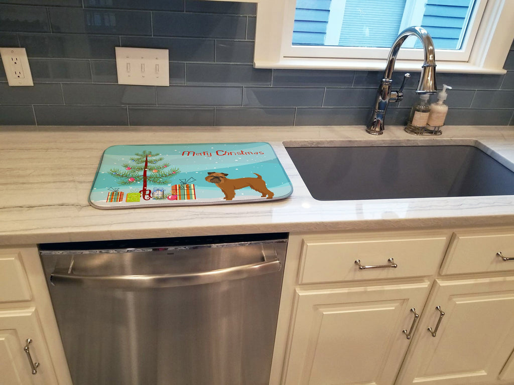 Brussels Griffon Christmas Tree Dish Drying Mat Absorbent Dish Drying Mat Pad for Kitchen Counter Dish Drainer Mat for Countertop, 14 x 21", Multicolor