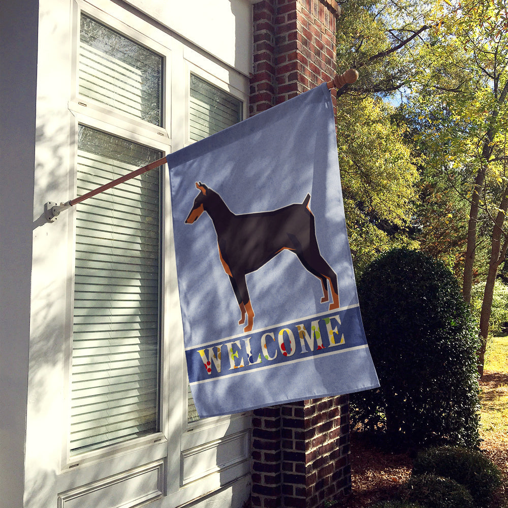 Doberman Pinscher Welcome House Flag 28x40 Porch Sleeve Pole Decorative Outside Yard Banner Artwork Wall Hanging, Polyester