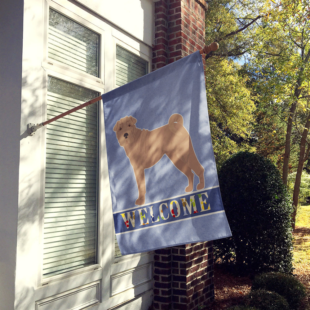 Shar Pei Welcome House Flag 28x40 Porch Sleeve Pole Decorative Outside Yard Banner Artwork Wall Hanging, Polyester