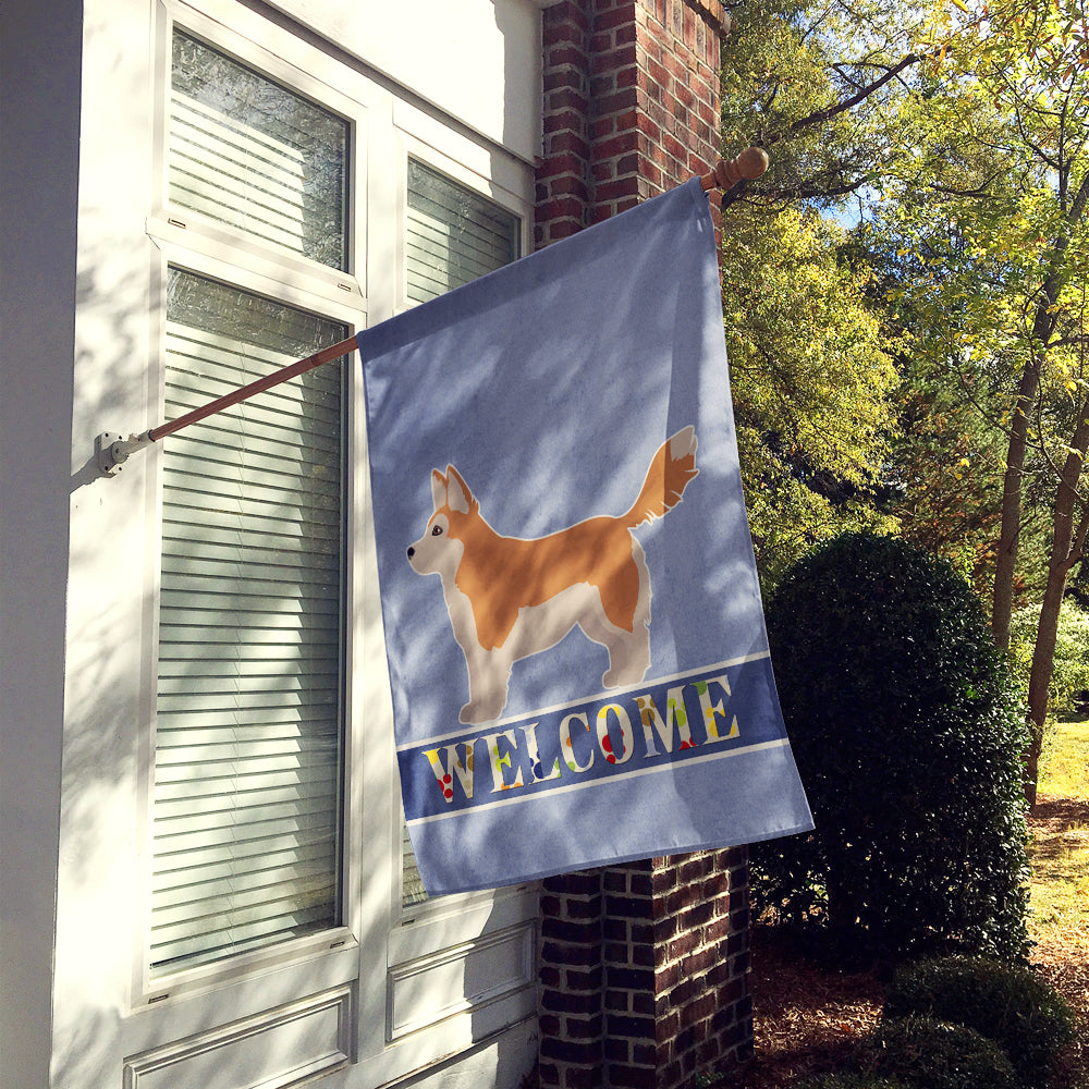 Corgi Husky Mix Welcome House Flag 28x40 Porch Sleeve Pole Decorative Outside Yard Banner Artwork Wall Hanging, Polyester