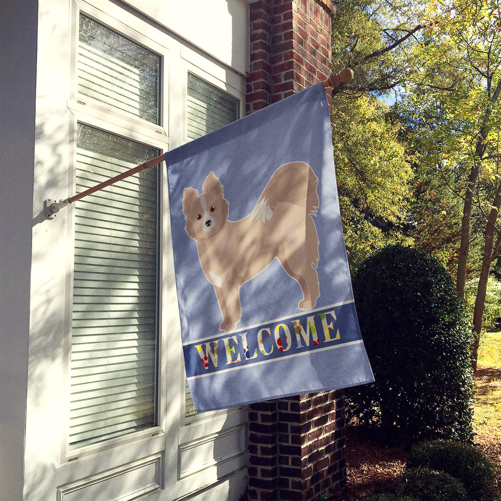 Tan Pomchi Welcome House Flag 28x40 Porch Sleeve Pole Decorative Outside Yard Banner Artwork Wall Hanging, Polyester