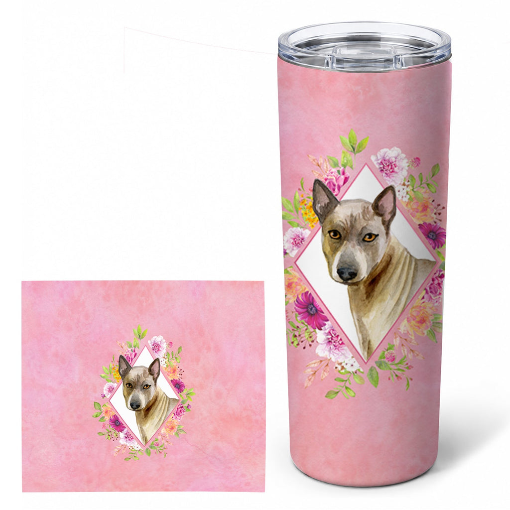 Thai Ridgeback Pink Flowers Stainless Steel Skinny Tumbler 20 oz Vacuum Double Walled Reusable Insulated Travel Cup