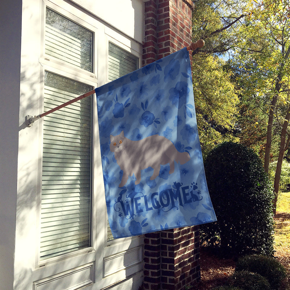 British Longhair Cat Welcome House Flag 28x40 Porch Sleeve Pole Decorative Outside Yard Banner Artwork Wall Hanging, Polyester