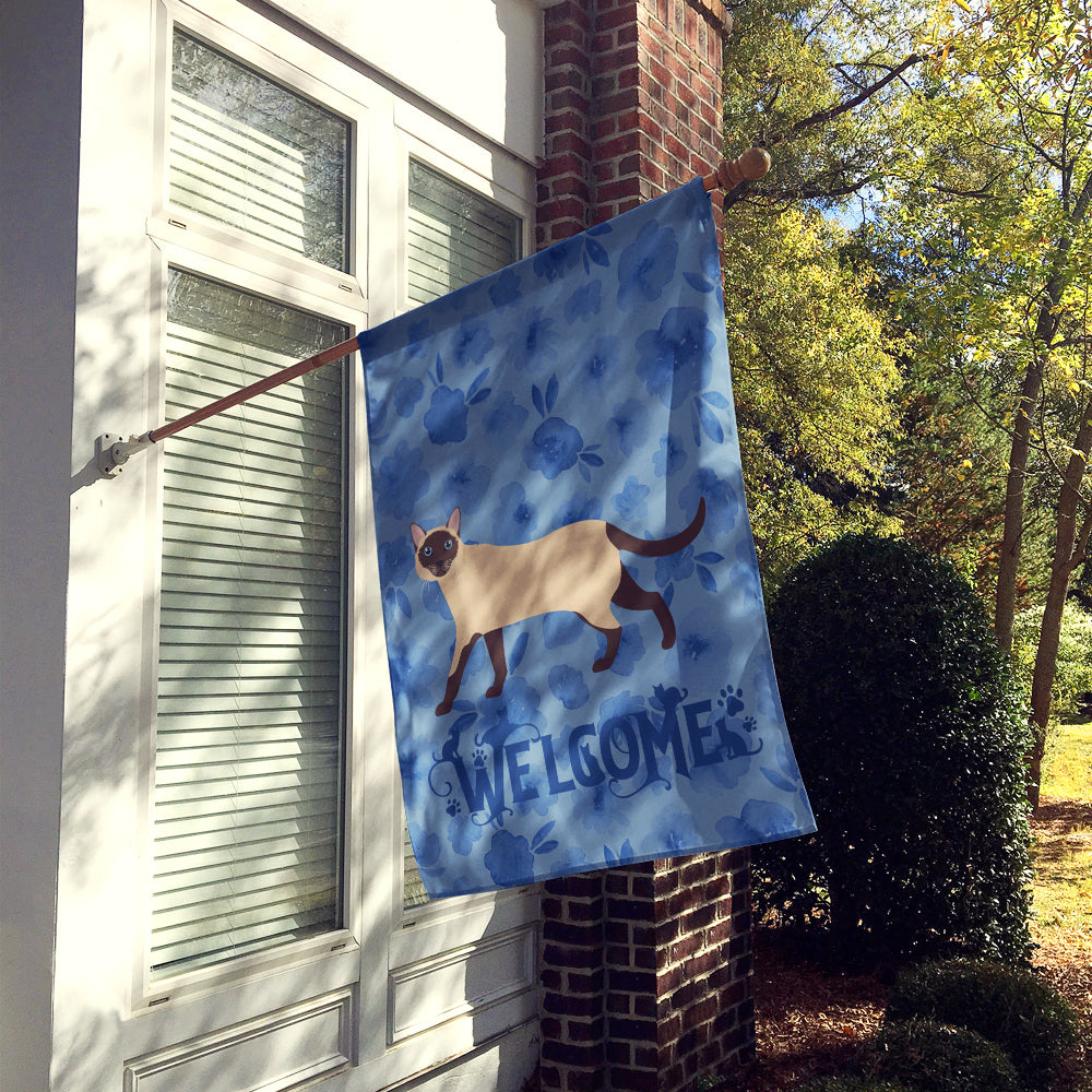 Siamese Traditional #2 Cat Welcome House Flag 28x40 Porch Sleeve Pole Decorative Outside Yard Banner Artwork Wall Hanging, Polyester