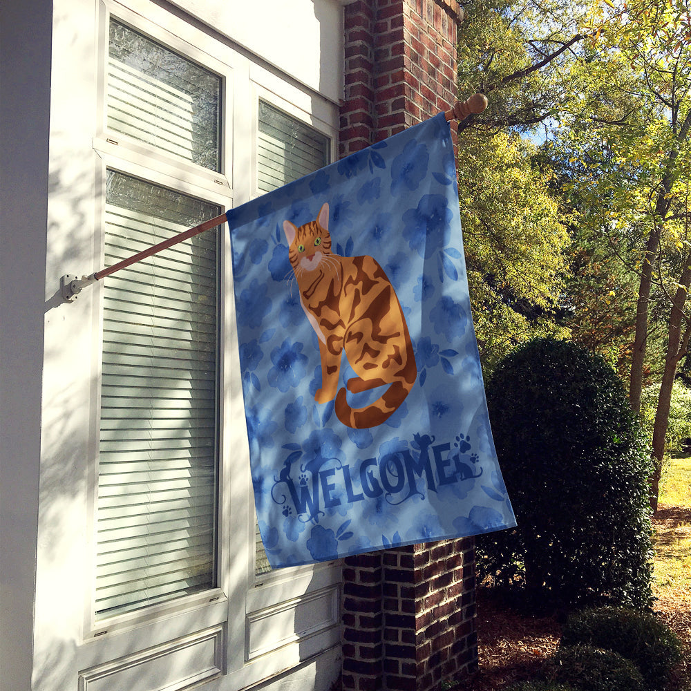 Bengal Cat Welcome House Flag 28x40 Porch Sleeve Pole Decorative Outside Yard Banner Artwork Wall Hanging, Polyester