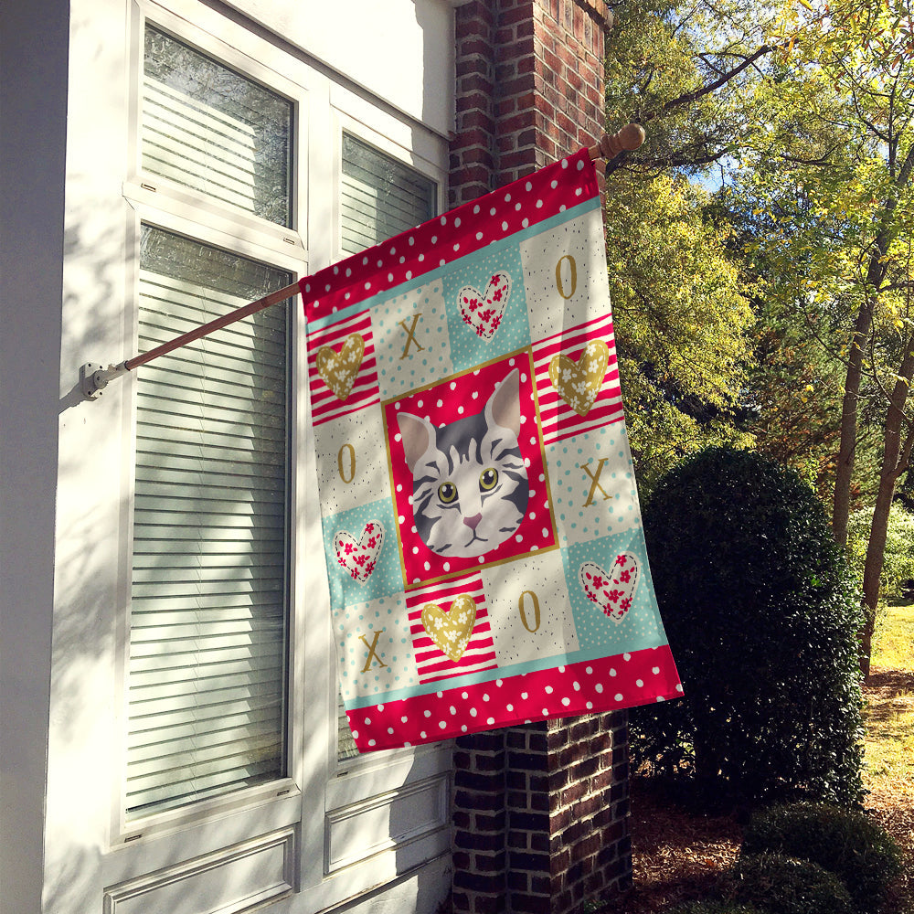 American Bobtail Cat Love House Flag 28x40 Porch Sleeve Pole Decorative Outside Yard Banner Artwork Wall Hanging, Polyester