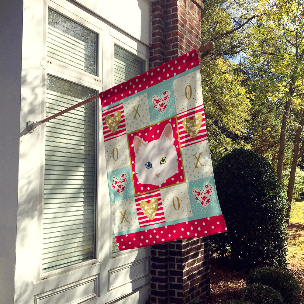 Turkish Angora Cat Love House Flag 28x40 Porch Sleeve Pole Decorative Outside Yard Banner Artwork Wall Hanging, Polyester