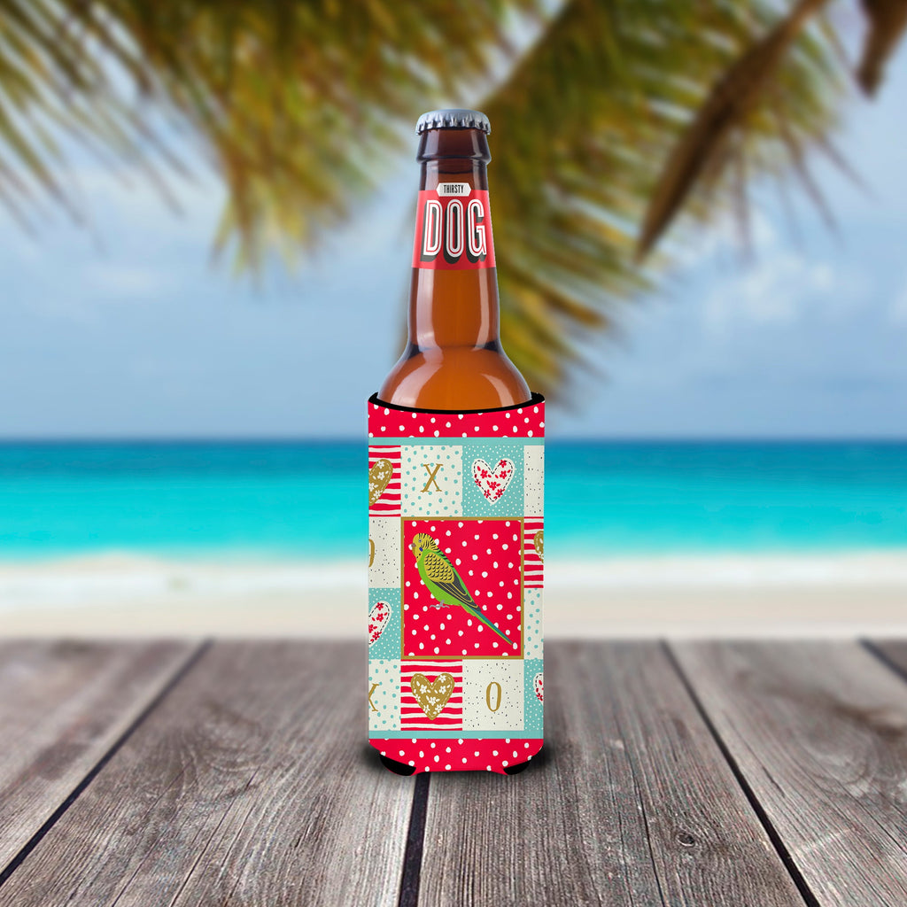 Budgerigar Love Slim Can Hugger , Insulated Foam Hugger for 12 oz Slim Cans, Beer Bottles & Water Bottles, Printed in USA