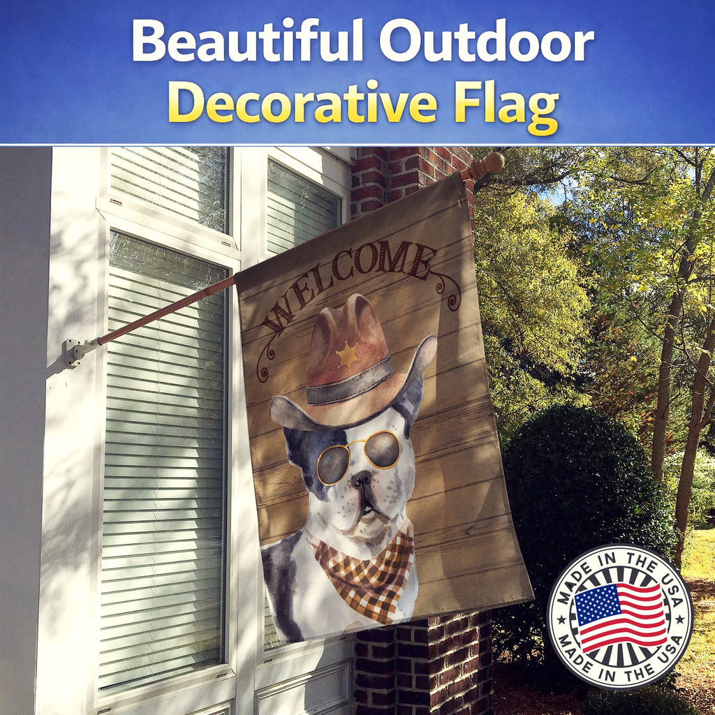 French Bulldog Country Dog House Flag 28x40 Porch Sleeve Pole Decorative Outside Yard Banner Artwork Wall Hanging, Polyester