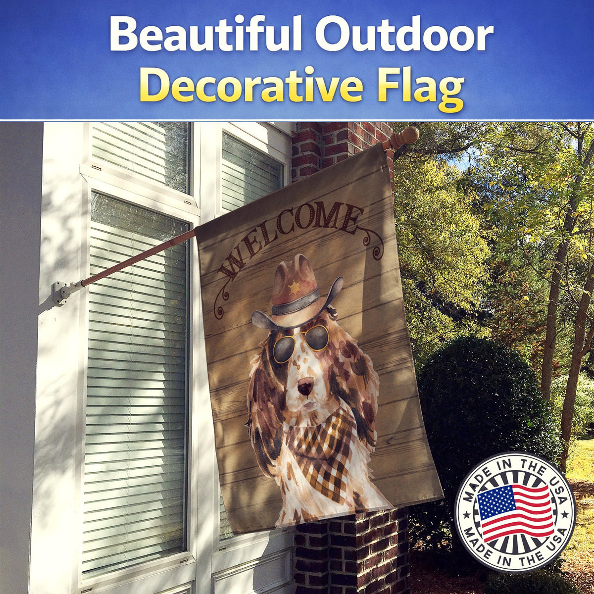 Cocker Spaniel Country Dog House Flag 28x40 Porch Sleeve Pole Decorative Outside Yard Banner Artwork Wall Hanging, Polyester