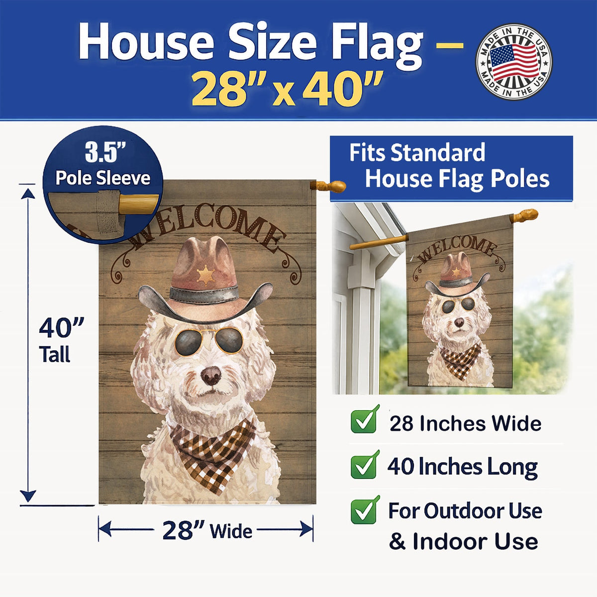Champagne Cockapoo Country Dog House Flag 28x40 Porch Sleeve Pole Decorative Outside Yard Banner Artwork Wall Hanging, Polyester