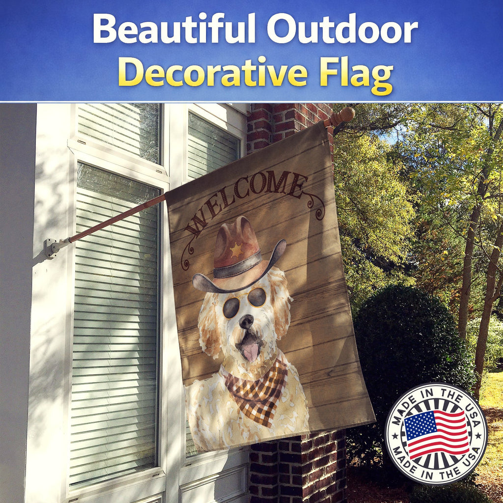 Goldendoodle Country Dog House Flag 28x40 Porch Sleeve Pole Decorative Outside Yard Banner Artwork Wall Hanging, Polyester