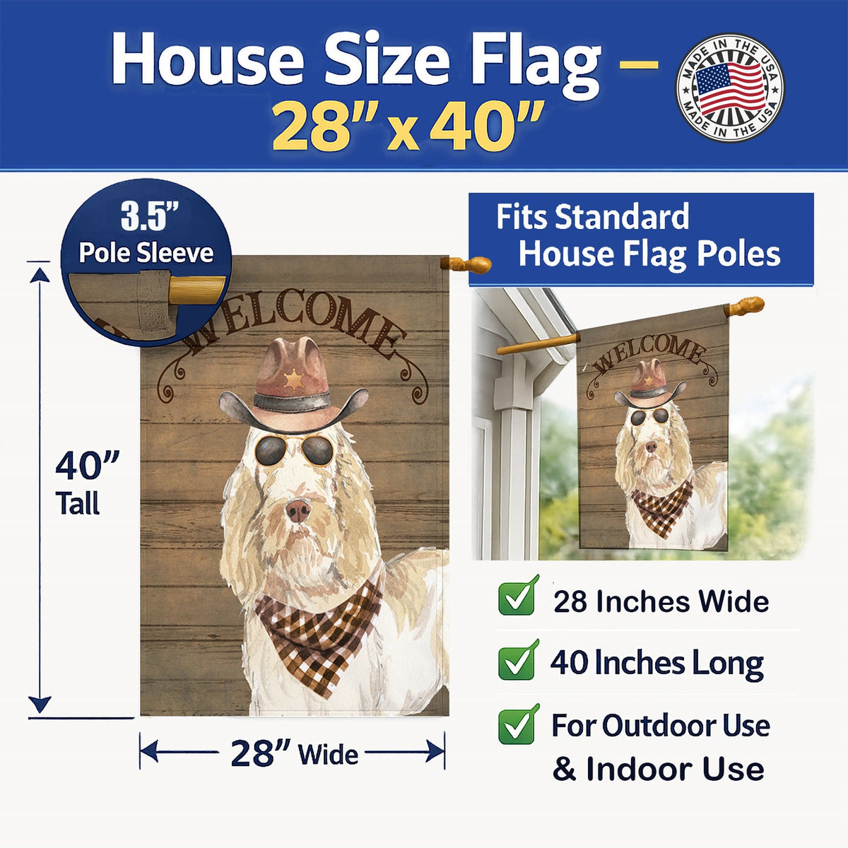 Spinone Italiano Country Dog House Flag 28x40 Porch Sleeve Pole Decorative Outside Yard Banner Artwork Wall Hanging, Polyester
