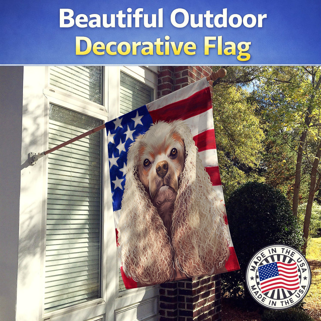 American Cocker Spaniel American Flag House Flag 28x40 Porch Sleeve Pole Decorative Outside Yard Banner Artwork Wall Hanging, Polyester