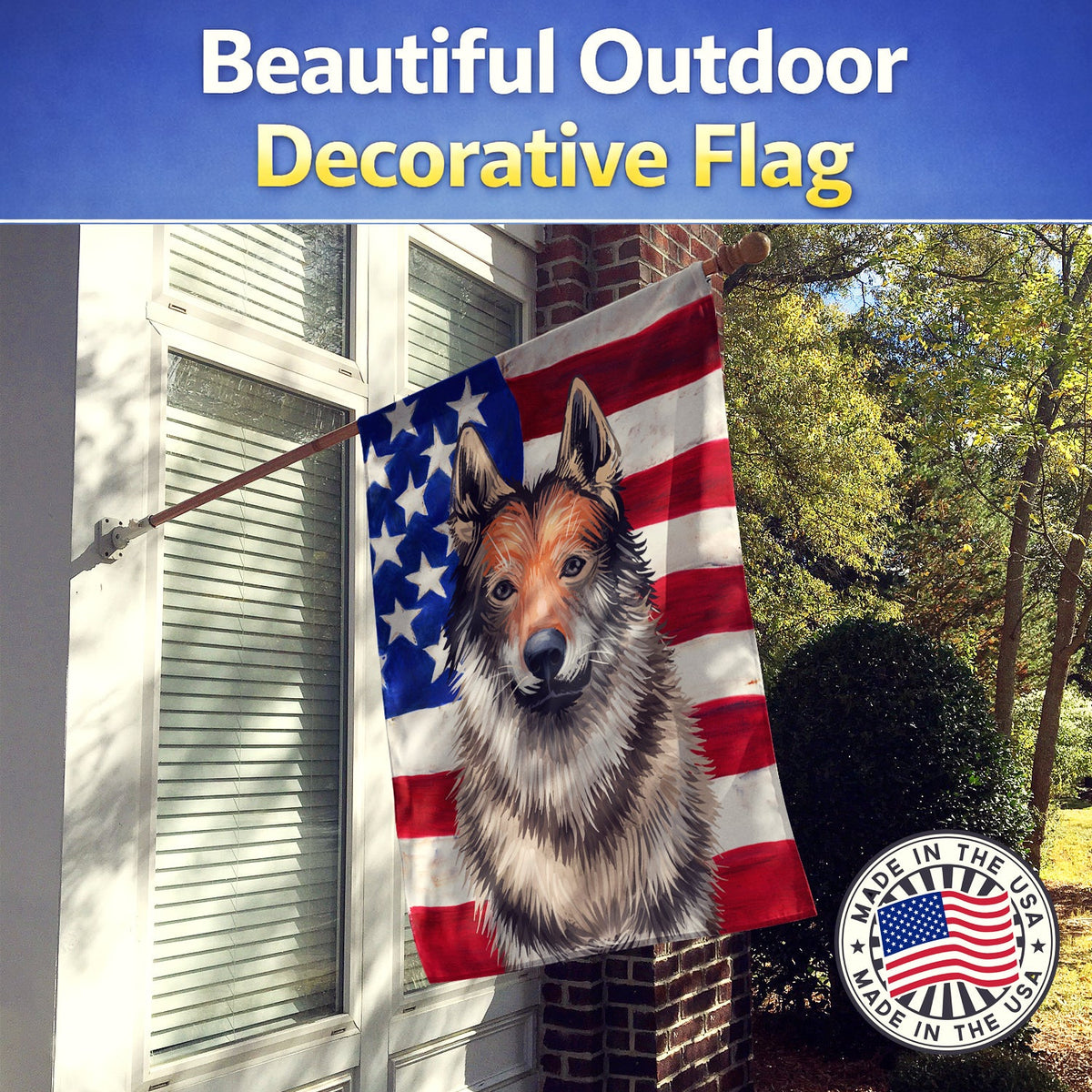 Czechoslovakian Wolfdog American Flag House Flag 28x40 Porch Sleeve Pole Decorative Outside Yard Banner Artwork Wall Hanging, Polyester