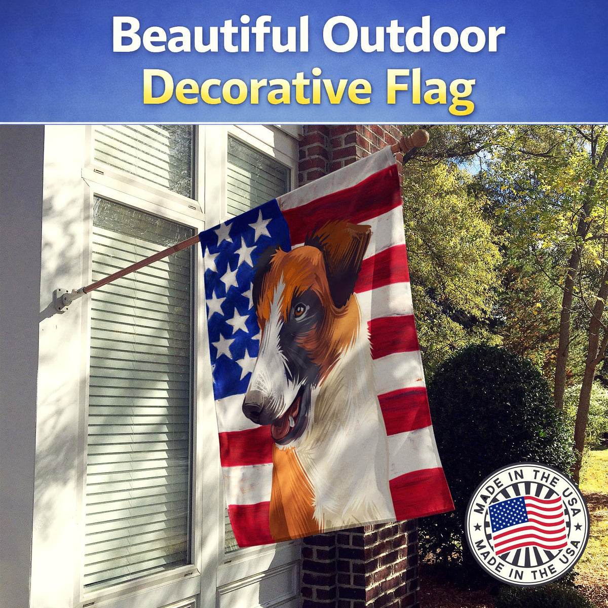 Fox Terrier Smooth Dog American Flag House Flag 28x40 Porch Sleeve Pole Decorative Outside Yard Banner Artwork Wall Hanging, Polyester