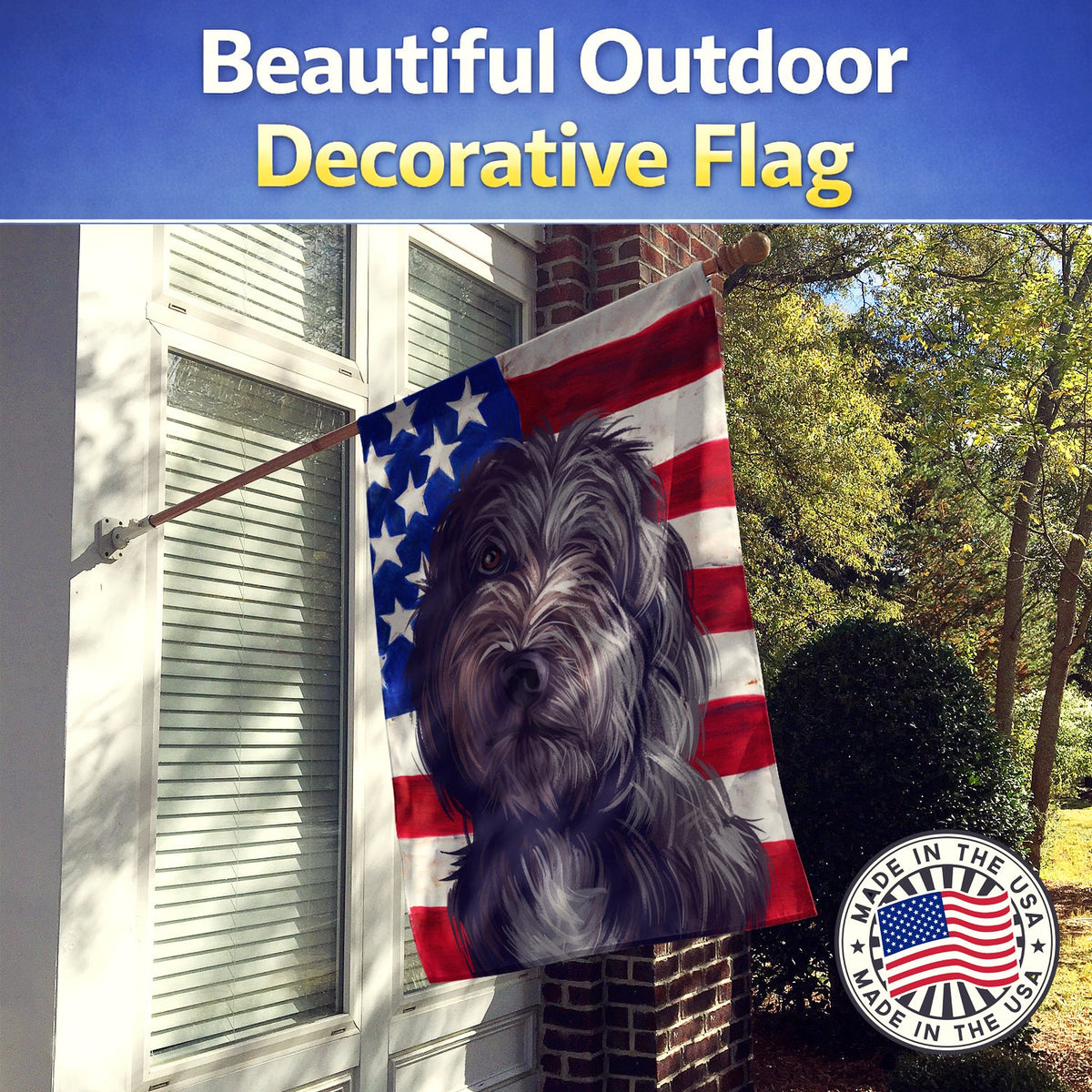 Lagotto Romagnolo American Flag House Flag 28x40 Porch Sleeve Pole Decorative Outside Yard Banner Artwork Wall Hanging, Polyester